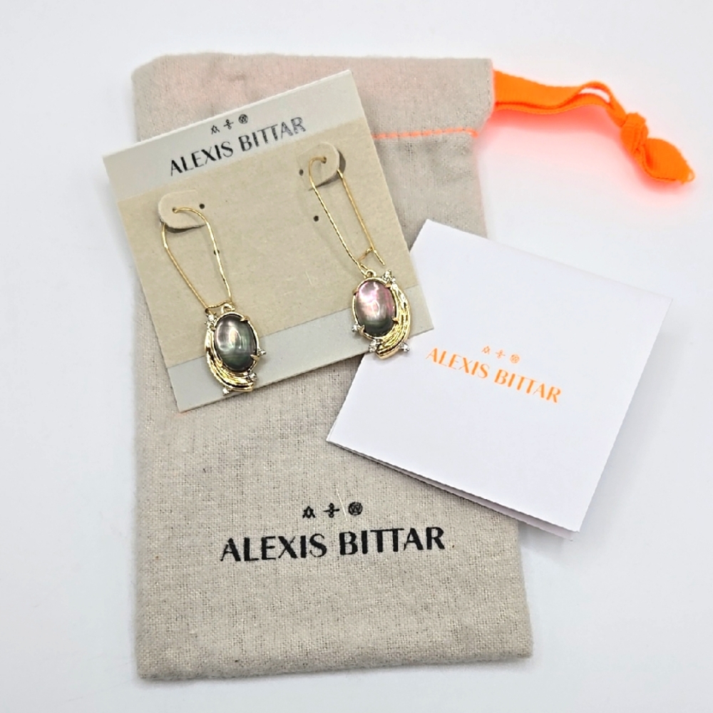Alexis Bittar Gold Black Moonstone & Crystal Earrings